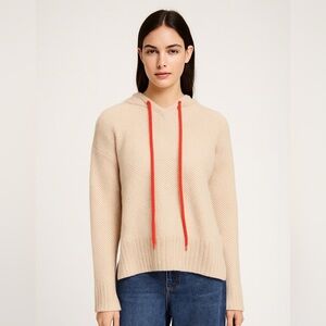 Autumn Cashmere Hoodie in Beige with Neon Orange Drawstrings. Size S